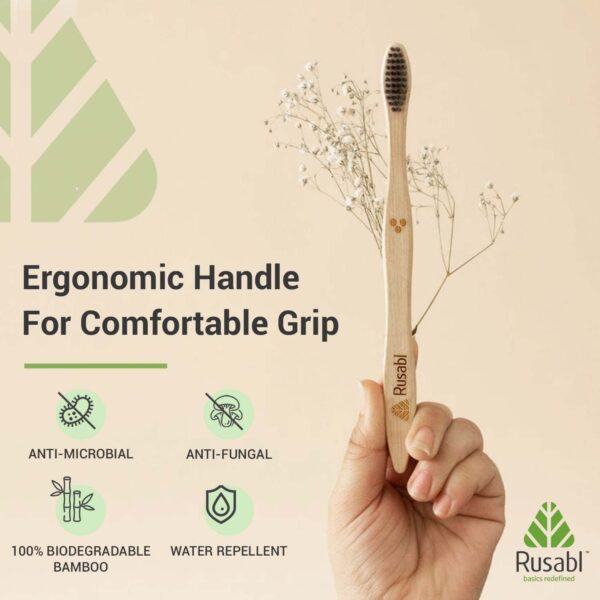 eartha essentials(Pack of 4) Organic Bamboo Toothbrush with Charcoal Activated Soft Bristles, & Anti-bacterial, Eco-friendly, Biodegradable - Image 2