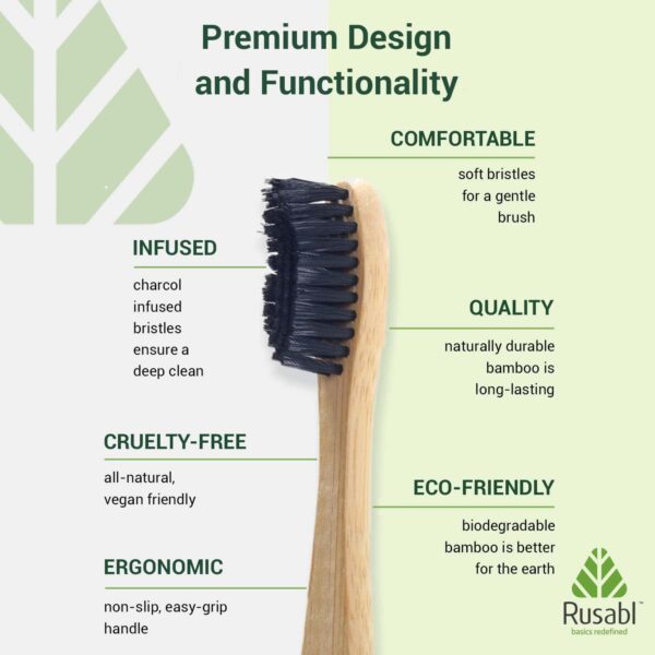 eartha essentials(Pack of 4) Organic Bamboo Toothbrush with Charcoal Activated Soft Bristles, & Anti-bacterial, Eco-friendly, Biodegradable - Image 3